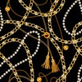 Chains Seamless Pattern. Gold Chains Pattern. Black Background. Royalty Free Stock Photo